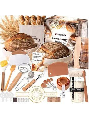 Complete Sourdough Starter Kit with Proofing Baskets, Glass Jar & Tools